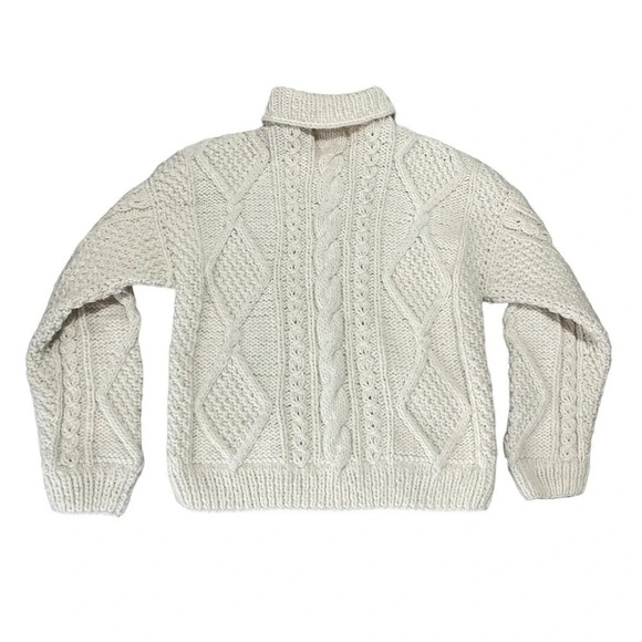 Vintage Ice Ame Full Zip Chunky Sweater Cardigan Ivory Hand Knit Size Large - Picture 9 of 11